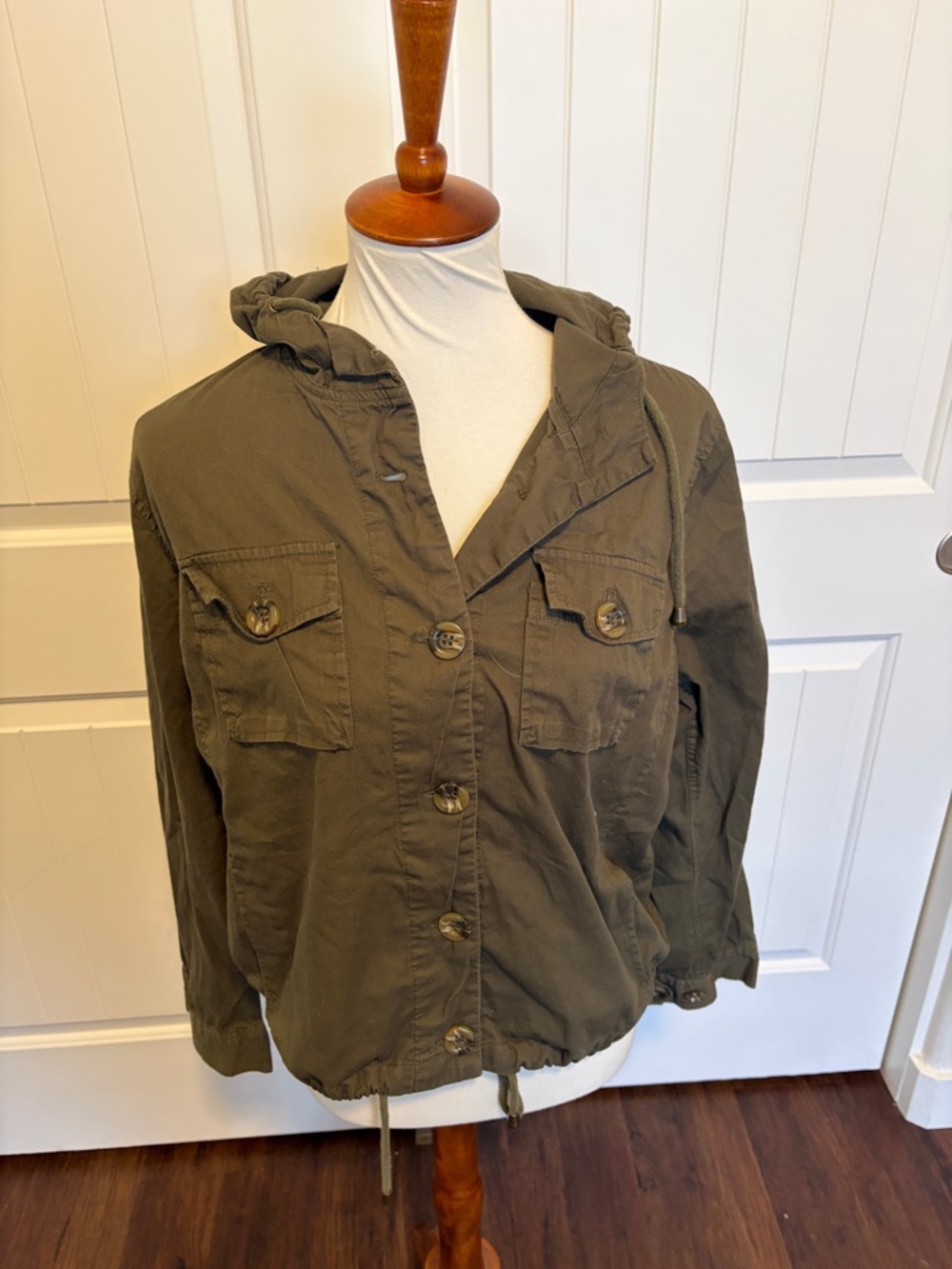 Lydelle Olive Utility Jacket - Hooded Lightweight Style